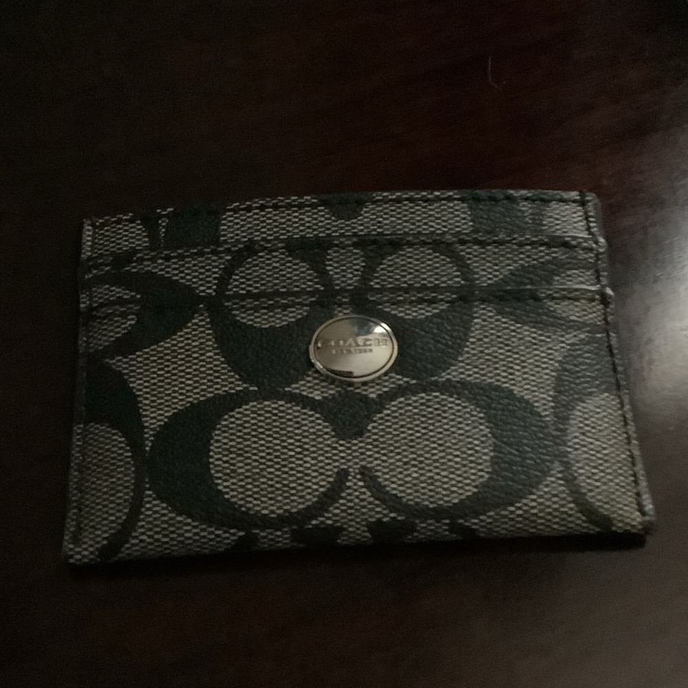 Coach Signature Black and Gray Card Holder